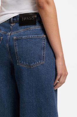 Barrel-leg jeans in blue Japanese denim, Dark Blue