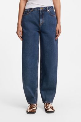 Barrel-leg jeans in blue Japanese denim, Dark Blue