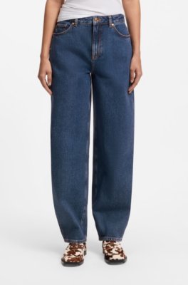 Barrel-leg jeans in blue Japanese denim