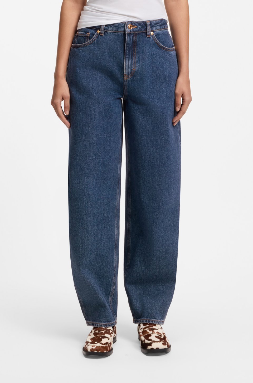Barrel-leg jeans in blue Japanese denim