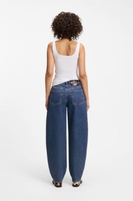 Barrel-leg jeans in blue Japanese denim, Dark Blue