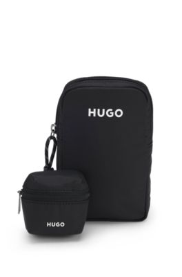 Logo phone holder with mini pouch, Black