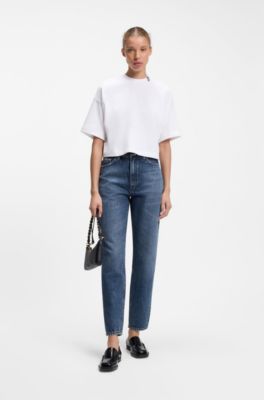 Mom-fit jeans in blue denim, Dark Blue