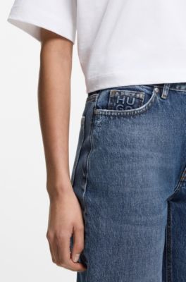 Mom-fit jeans in blue denim, Dark Blue