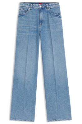 Hugo Donna Celeste Jeans A Gamba Larga In Denim Azzurro
