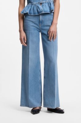Jeans a gamba larga in denim azzurro, Celeste