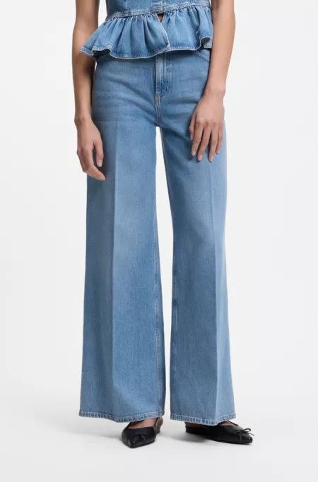 Wide-leg-fit jeans in light-blue denim