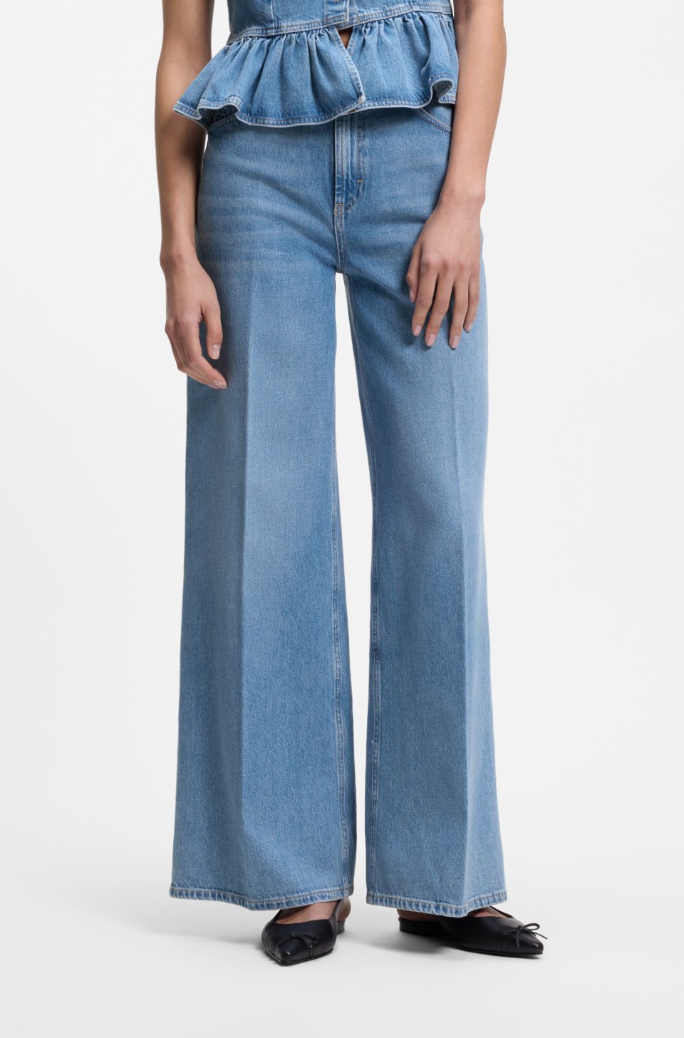 Wide-leg-fit jeans in light-blue denim