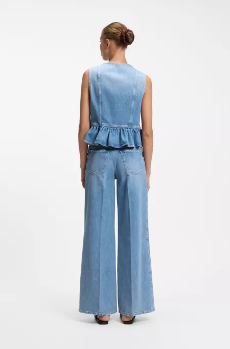 Wide-leg-fit jeans in light-blue denim