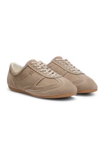 Baskets en cuir su&eacute;d&eacute; avec logo superpos&eacute;, Brun chin&eacute;