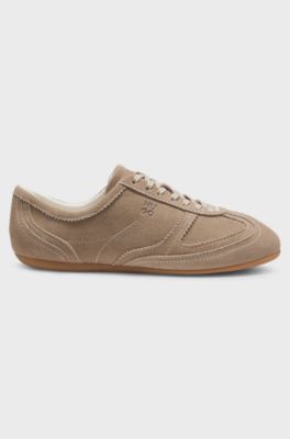 Suede trainers with stacked logo, Light Brown