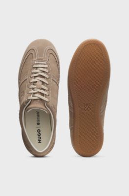 Suede trainers with stacked logo, Light Brown