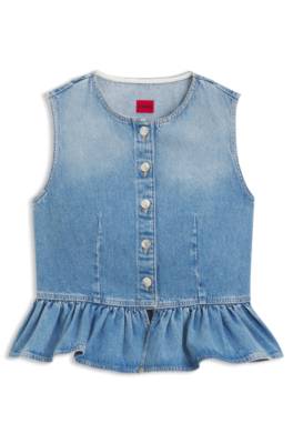 Regular-fit sleeveless blouse in denim with peplum hem 1