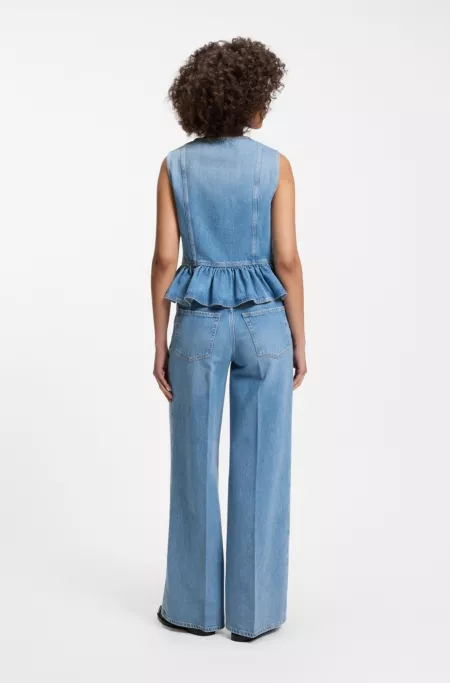 Regular-fit sleeveless blouse in denim with peplum hem