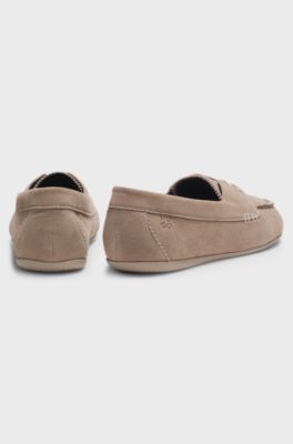 Suede boat shoes with stacked logo, Light Brown