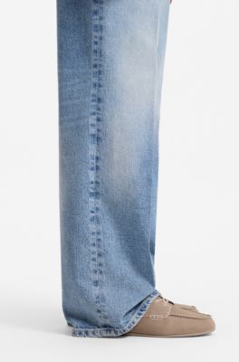 Suede boat shoes with stacked logo, Light Brown