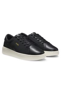 Nappa-leather trainers with gold-tone logo, Black