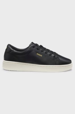 Sneakers aus Nappaleder mit goldfarbenem Logo, Schwarz
