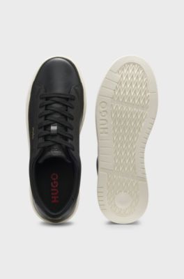 Sneakers in nappa con logo dorato, Nero