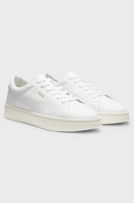 Sneakers in nappa con logo dorato, Bianco