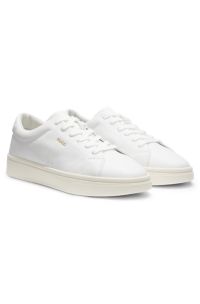 Nappa-leather trainers with gold-tone logo, White