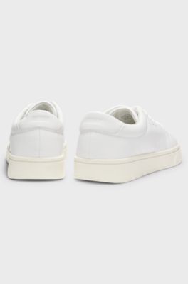 Nappa-leather trainers with gold-tone logo, White