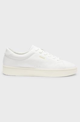 Sneakers in nappa con logo dorato, Bianco