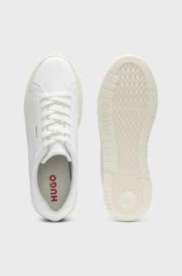 Nappa-leather trainers with gold-tone logo, White