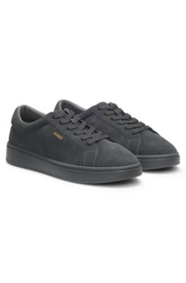 Suede trainers with gold-tone foil logo, Dark Grey