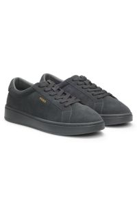 Suede trainers with gold-tone foil logo, Dark Grey