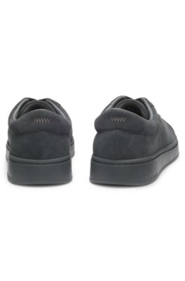 Suede trainers with gold-tone foil logo, Dark Grey