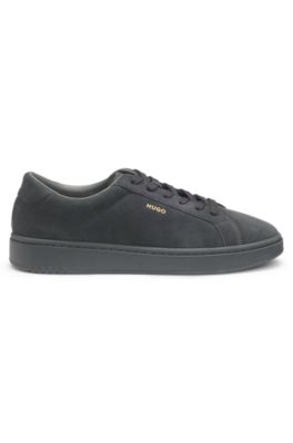 Suede trainers with gold-tone foil logo, Dark Grey