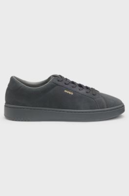Suede trainers with gold-tone foil logo, Dark Grey