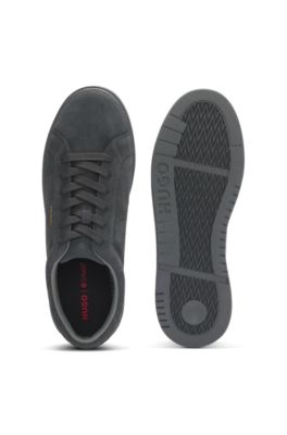 Suede trainers with gold-tone foil logo, Dark Grey