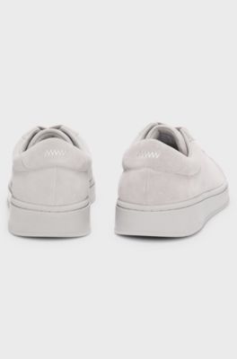 Suede trainers with gold-tone foil logo, Grey