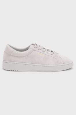 Suede trainers with gold-tone foil logo, Grey