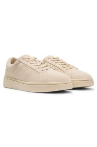 Suede trainers with gold-tone foil logo, Light Beige