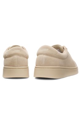 Suede trainers with gold-tone foil logo, Light Beige