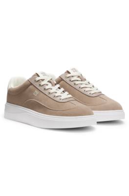 Suede trainers with stacked logos 1