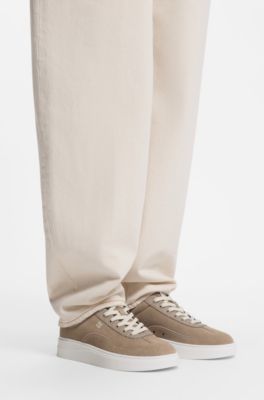 Suede trainers with stacked logos, Light Brown