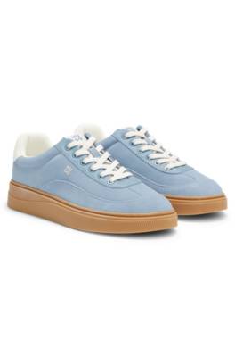 Suede trainers with stacked logos 1