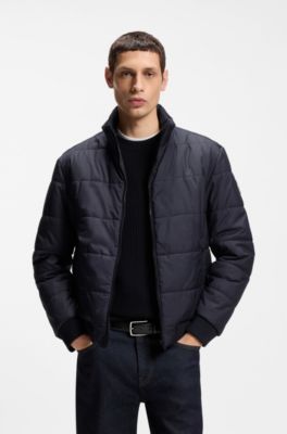 Chaqueta repelente al agua con parche de logo, Azul oscuro