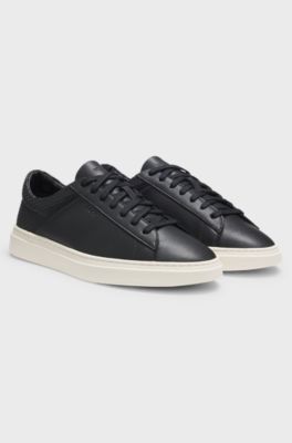 Low-top trainers with grained and woven effects, Black