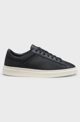 Low-top trainers with grained and woven effects, Black