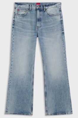 Regular-fit jeans in blue denim with flared leg, Light Blue