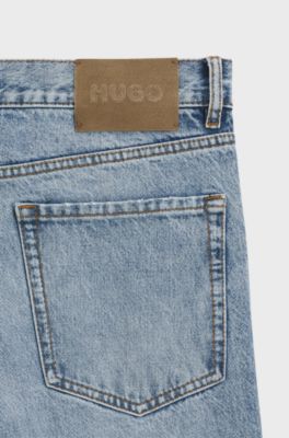 Regular-fit jeans in blue denim with flared leg, Light Blue