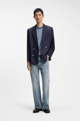 Regular-fit jeans in blue denim with flared leg, Light Blue