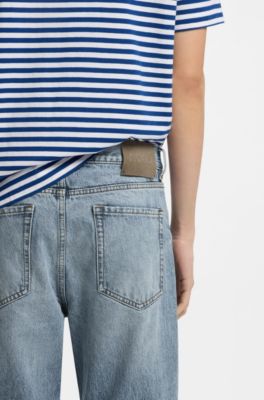 Regular-fit jeans in blue denim with flared leg, Light Blue