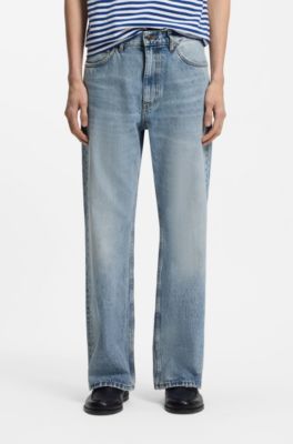 Regular-fit jeans in blue denim with flared leg, Light Blue