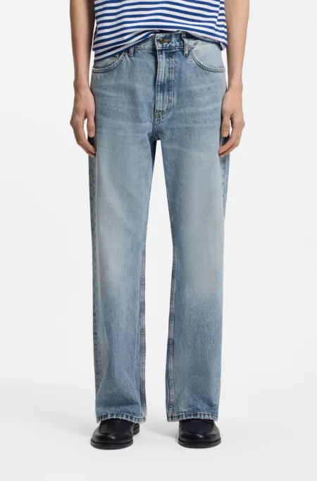 Regular-fit jeans in blue denim with flared leg